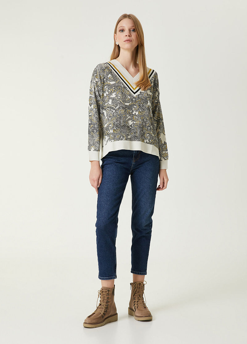 Beymen Club Paisley Patterned Sweater Ecru