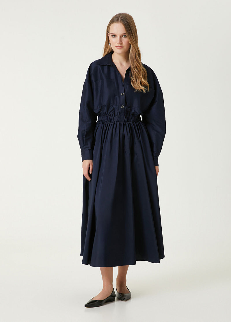 Beymen Club Navy Midi Taffeta Dress Navy Blue