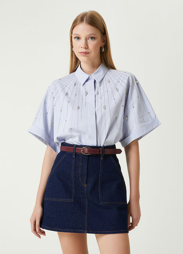 Beymen Club Embellished Short Sleeve Shirt Blue