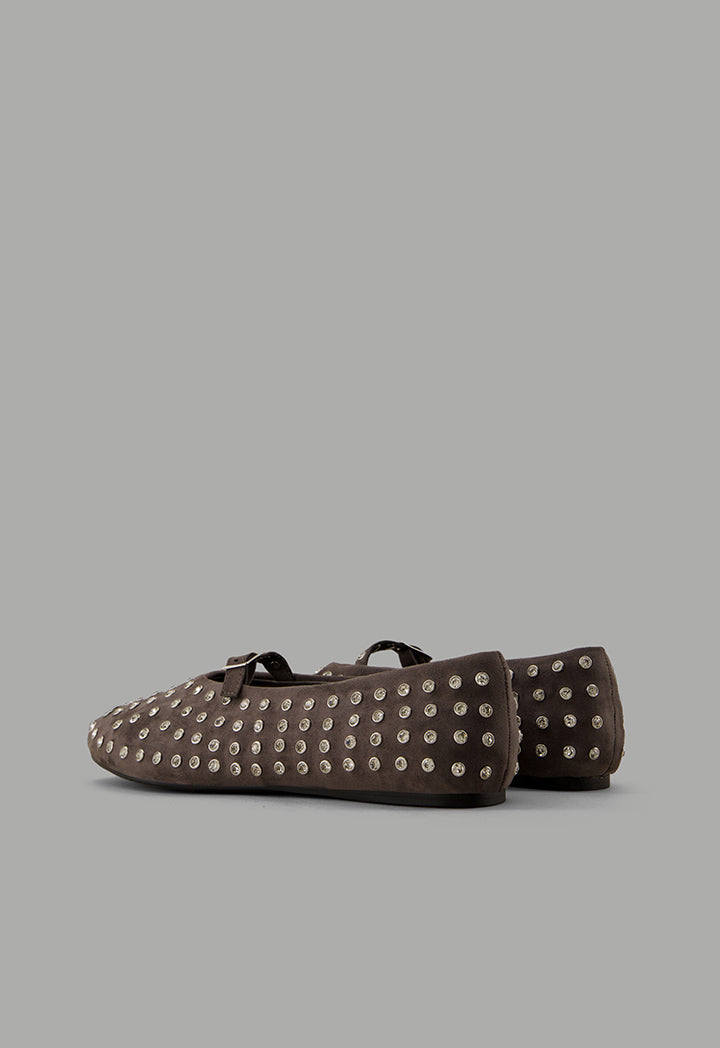 Choice Crystal Embellished Flat Ballerinas Grey