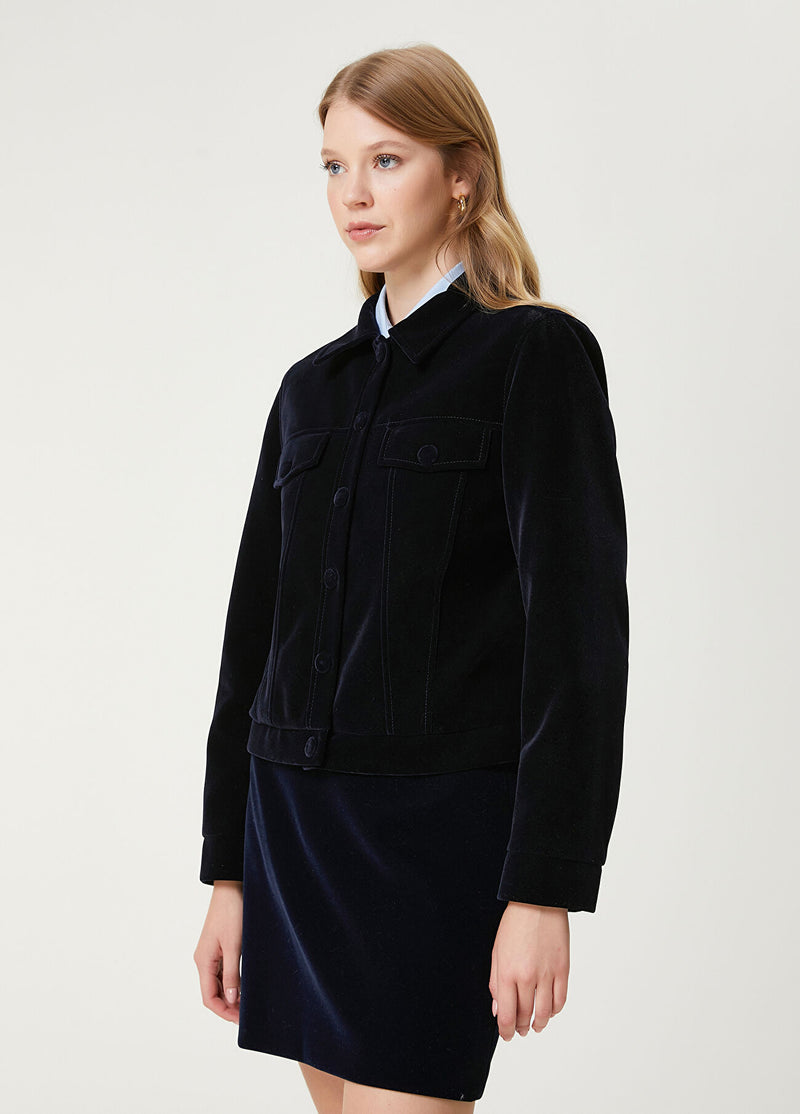 Beymen Club Velvet Trucker Jacket Navy