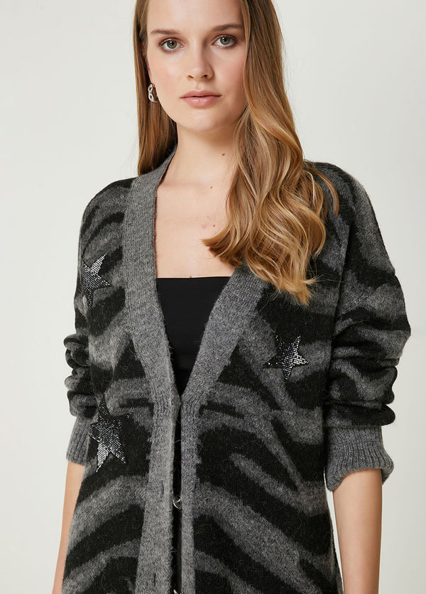 Beymen Club Zebra Jacquard Cardigan Anthracite