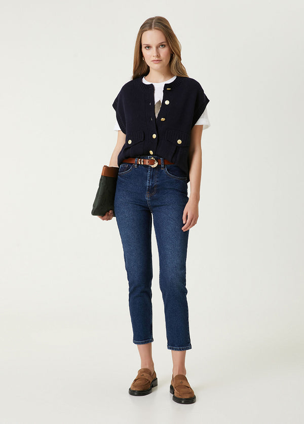 Beymen Club Dark Slim Mom Jeans Navy Blue