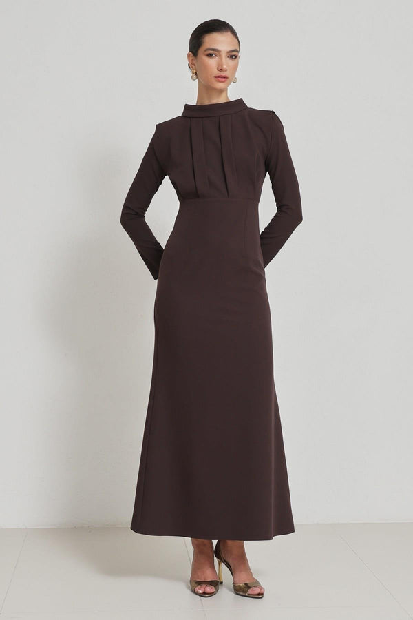 Setre Long Sleeve Dress With Draped Detail Coffee Brown