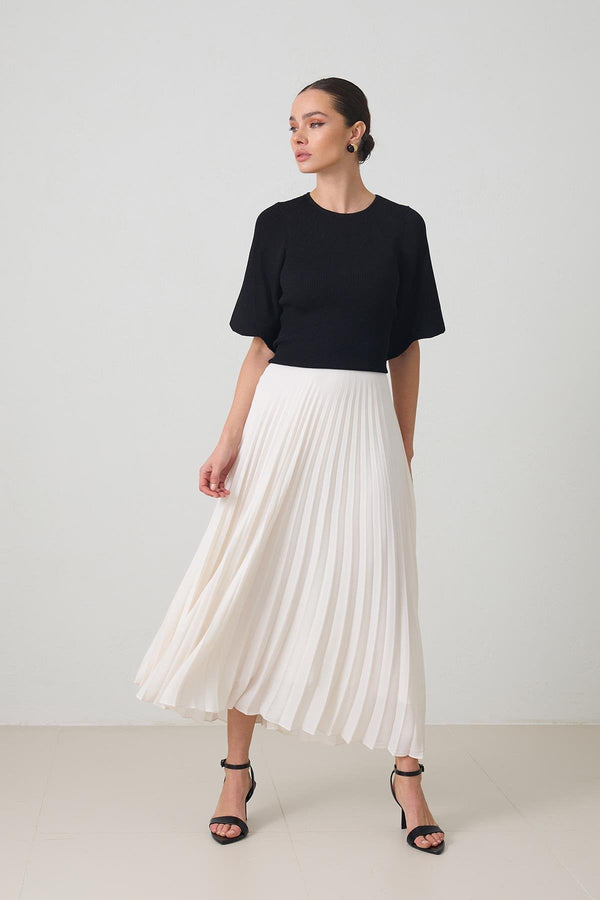 Setre High Waist Pleated Skirt Cream