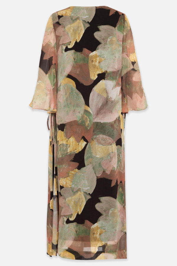 Setre Side Tie Detailed Long Sleeve Patterned Dress Black/Yellow
