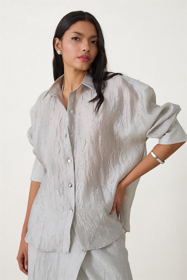 Setre Wrinkled-Effect Long Sleeve Shirt Light Green