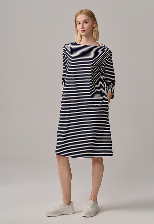 Choice Contrast Striped Dress Navy-White