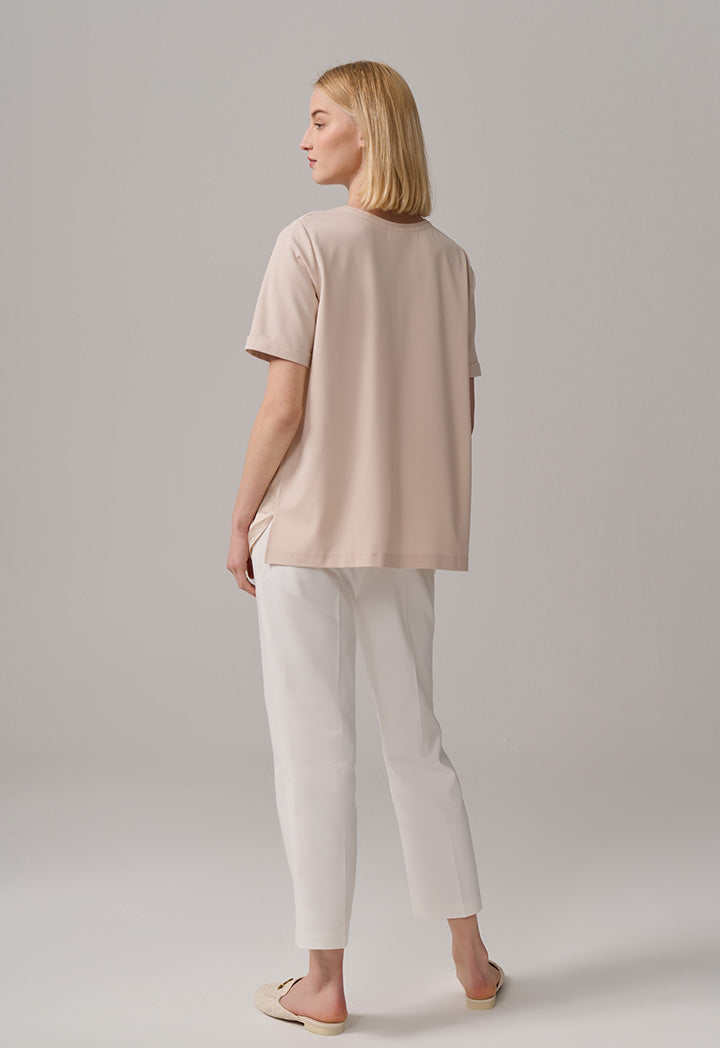 Choice Round Neck Basic T-Shirt  Beige