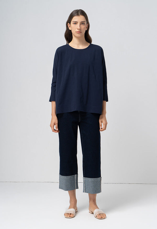 Choice Folded Wide Legs Denim Trouser Blue