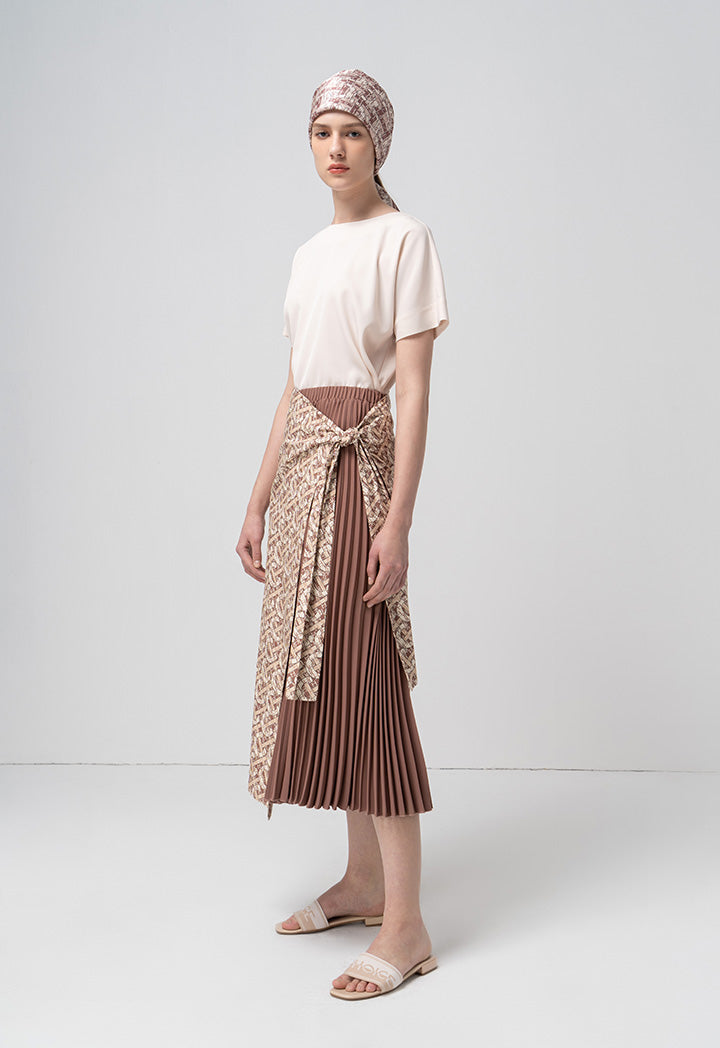 Choice Single Tone Pleated Accordion Skirt Brown