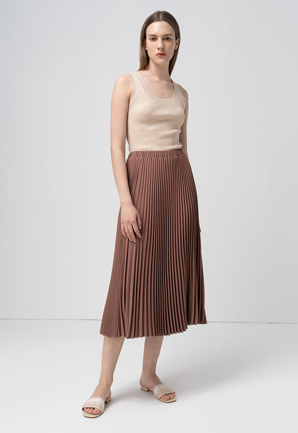 Choice Single Tone Pleated Accordion Skirt Brown