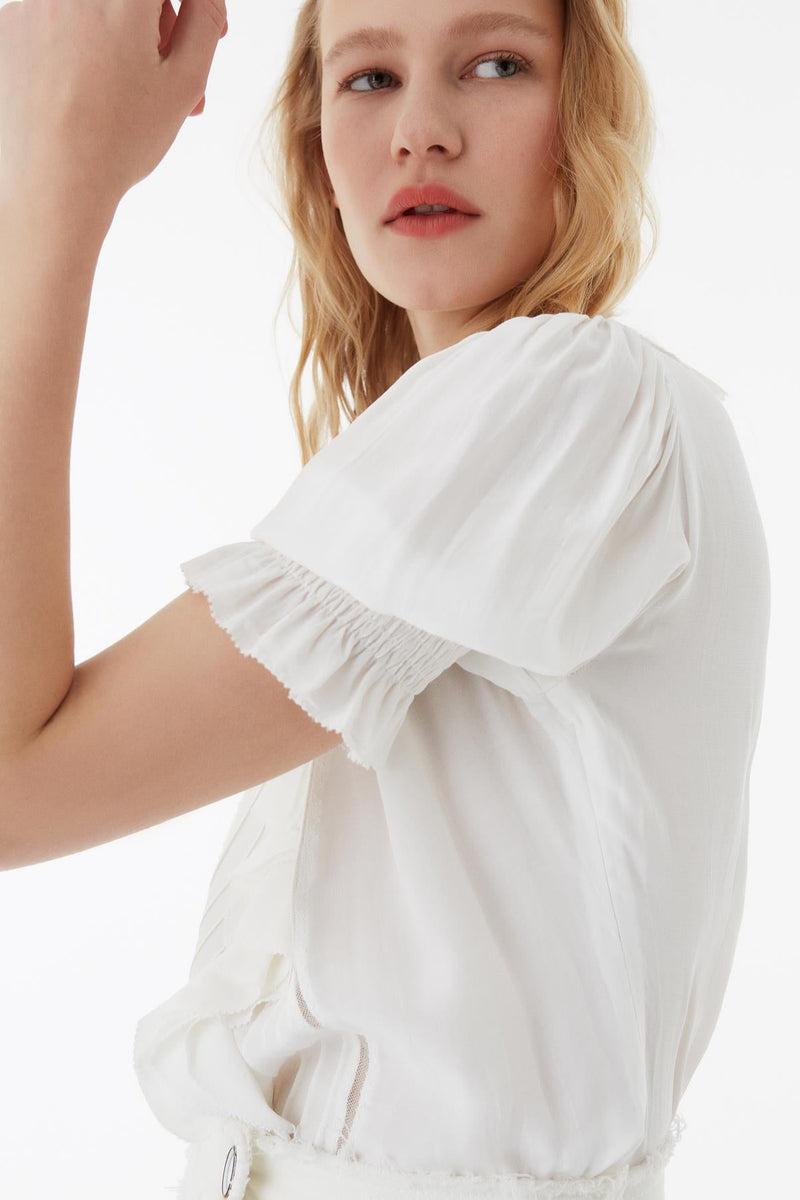 Exquise Blouse Pleat S/Sl Off White - Wardrobe Fashion