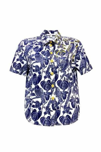 Exquise Shirt Print S/Sl Navy Blue - Wardrobe Fashion