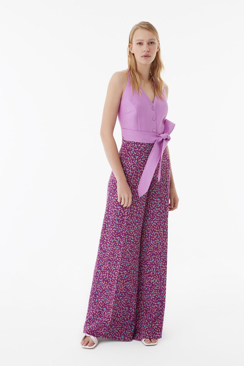 Exquise Wide-Cut Patterned Crepe Pants Purple