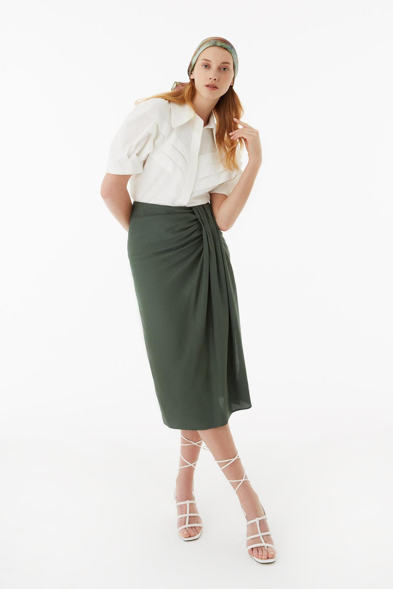 Exquise Skirt Pleat Khaki - Wardrobe Fashion