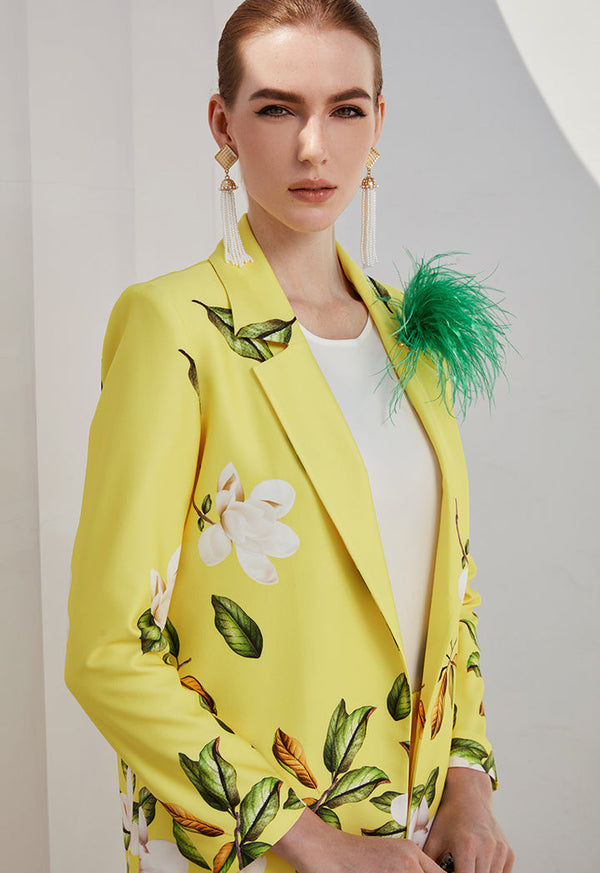 Choice Floral Print Blazer With Self Tie Belt Yellow Print