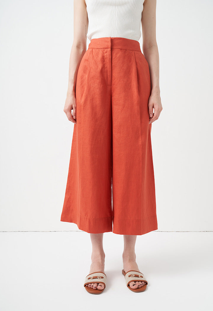 Choice Wide Leg Solid Trousers Brick