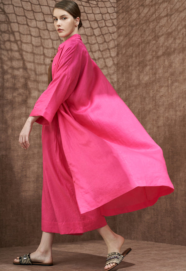 Choice Solid Maxi Shirt Dress Fuchsia