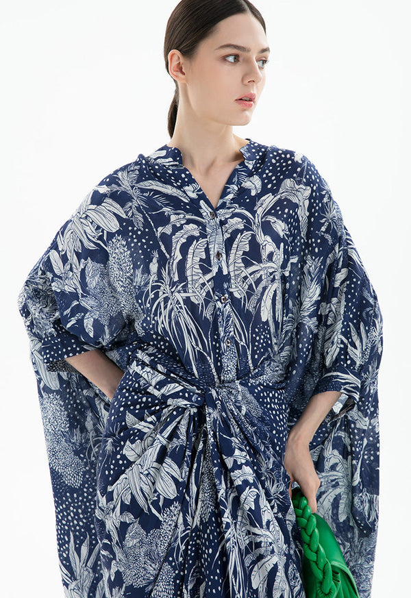 Choice All Over Printed High Low Shirt Navy