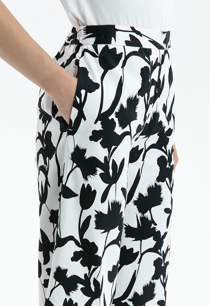 Choice Leaf Printed Two Tone Trouser Off White/Black