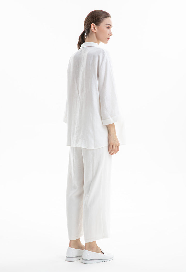 Choice Collared Concealed Buttons Oversized Shirt Off White