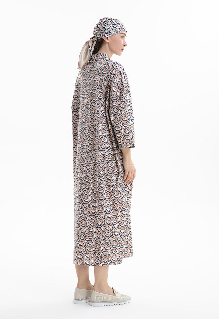 Choice Printed Shirt Dress With Long Sleeve Beige-Print