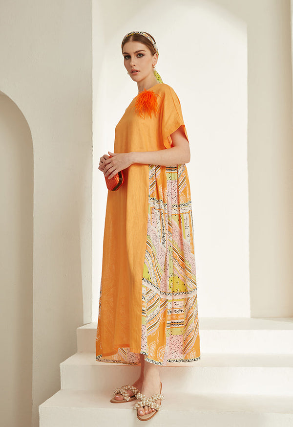 Choice Printed Edge Dress Orange