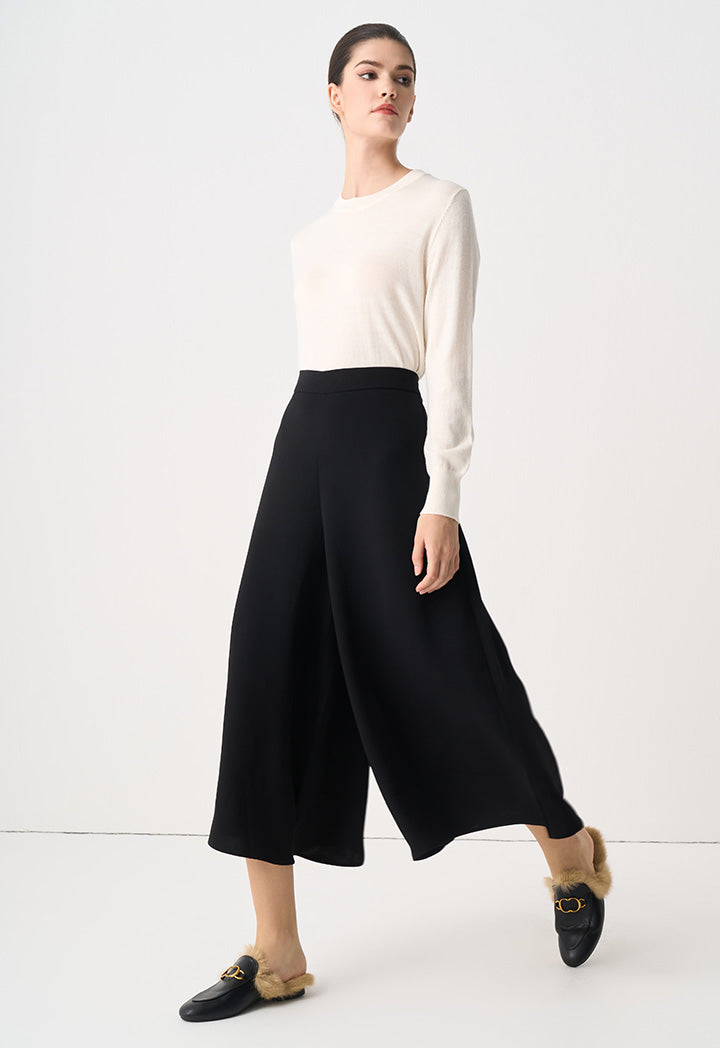 Choice Solid Wide Legs Culottes Black