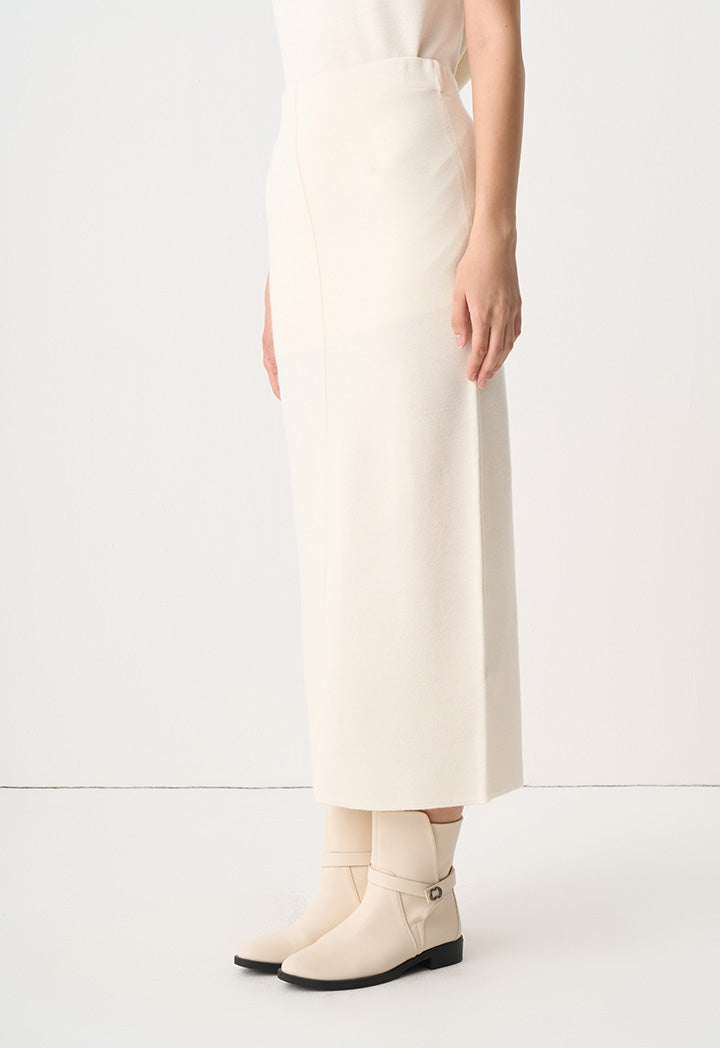 Choice Knitted Straight Pin Tuck Skirt Cream