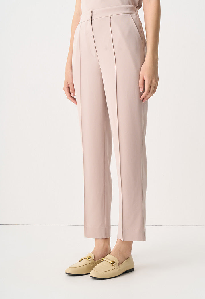 Choice Pin Tuck Straight Legs Trousers Taupe