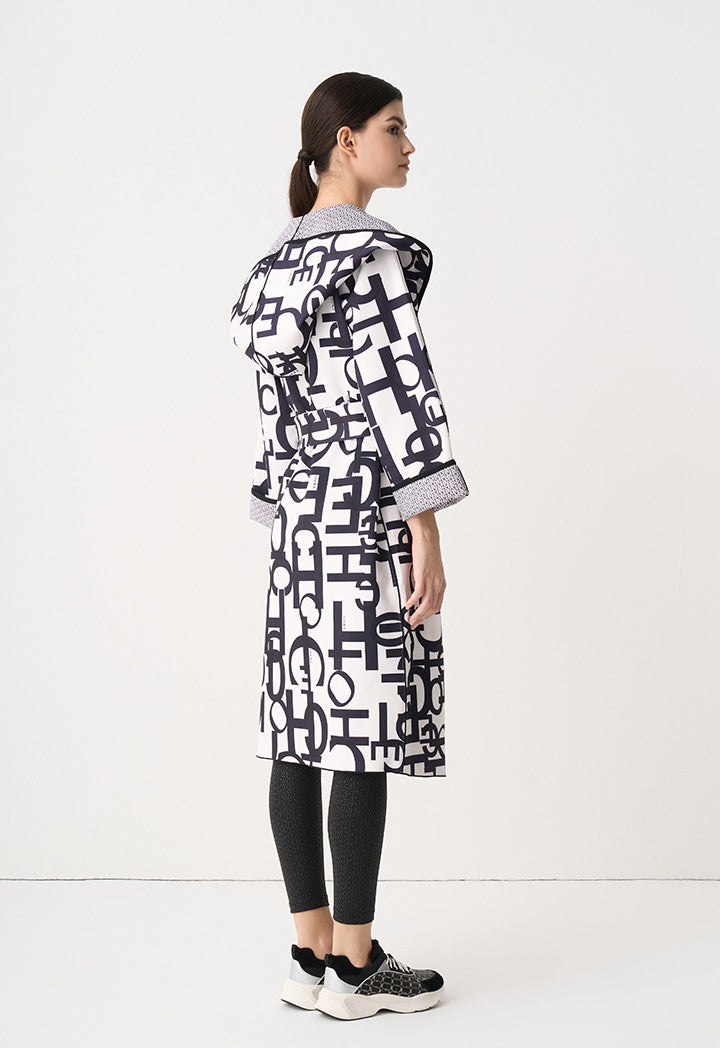 Choice Printed Monogram Belted Midi Coat Black-White