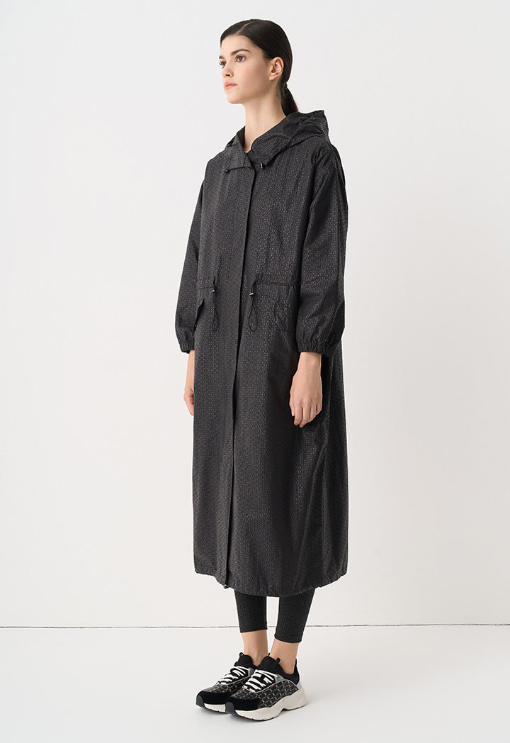 Choice Elasticated Drawstring Monogram Maxi Winter Jacket Black