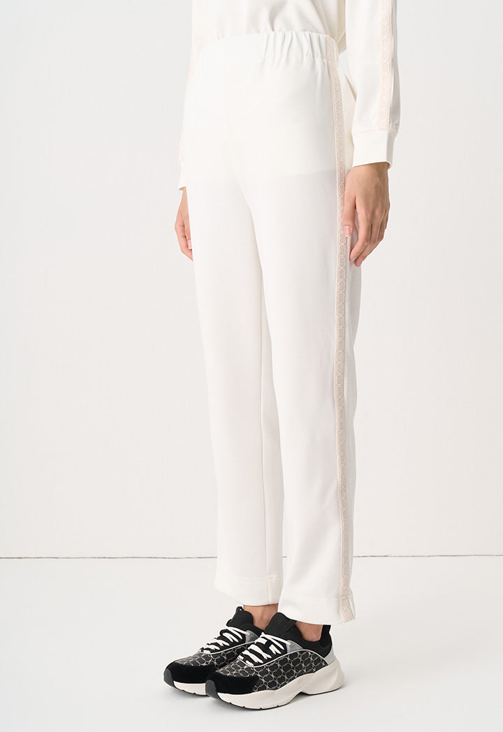 Choice Solid Elasticated Waist Monogram Pant Off White