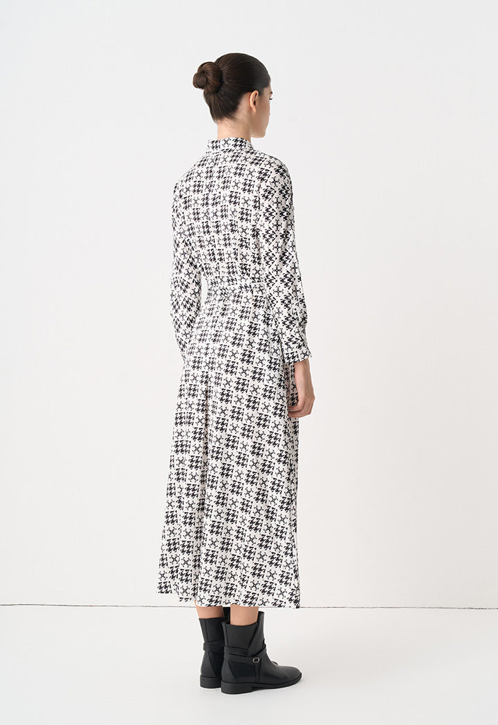 Choice Printed Monogram Belted Maxi Shirt Dress Black-White