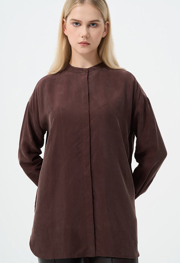 Choice Solid Long Sleeve Shirt Brown