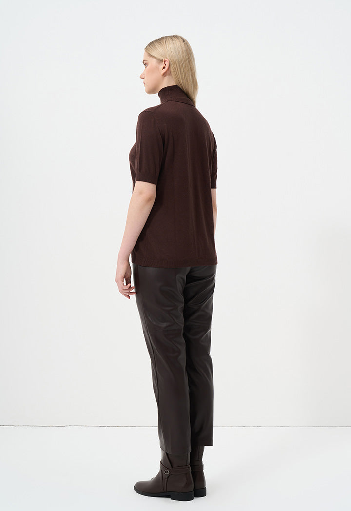 Choice Basic Short Sleeves Knitted T-Shirt Brown