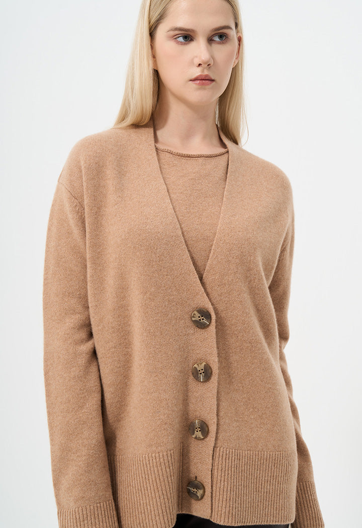 Choice Solid Long Sleeve Cardigan Camel