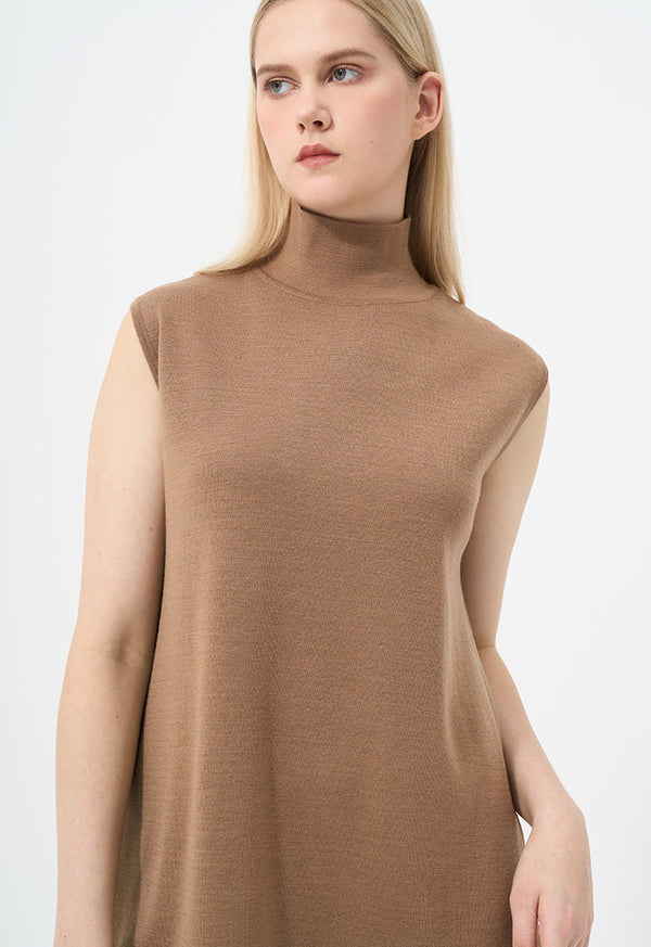 Choice Basic Sleeveless Knitted Top Camel