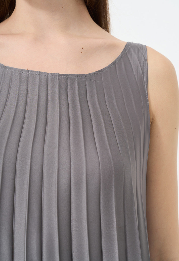 Choice Sleeveless Pleated Flared Maxi Dress Grey