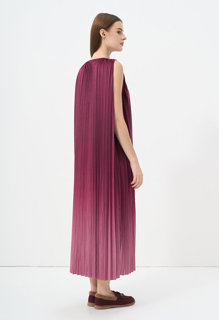 Choice Sleeveless Pleated Ombre Maxi Dress Burgundy