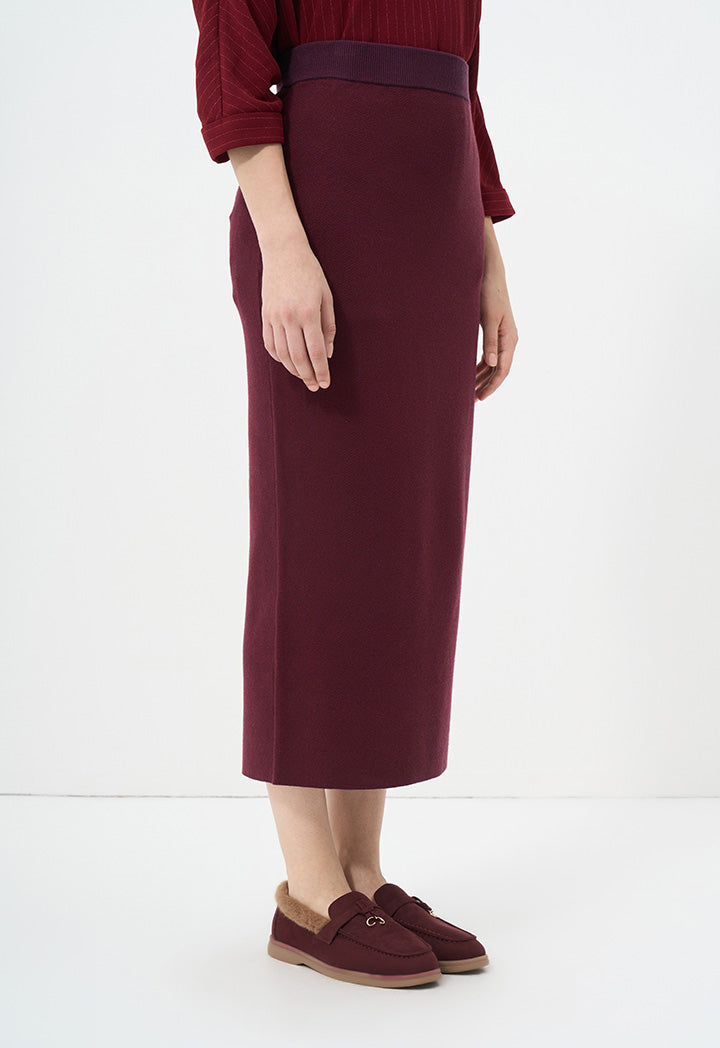 Choice Knitted Solid Maxi Skirt Burgundy