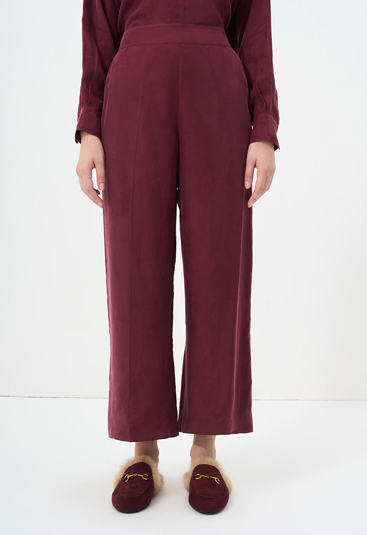 Choice Solid Wide Legs Trousers Burgundy