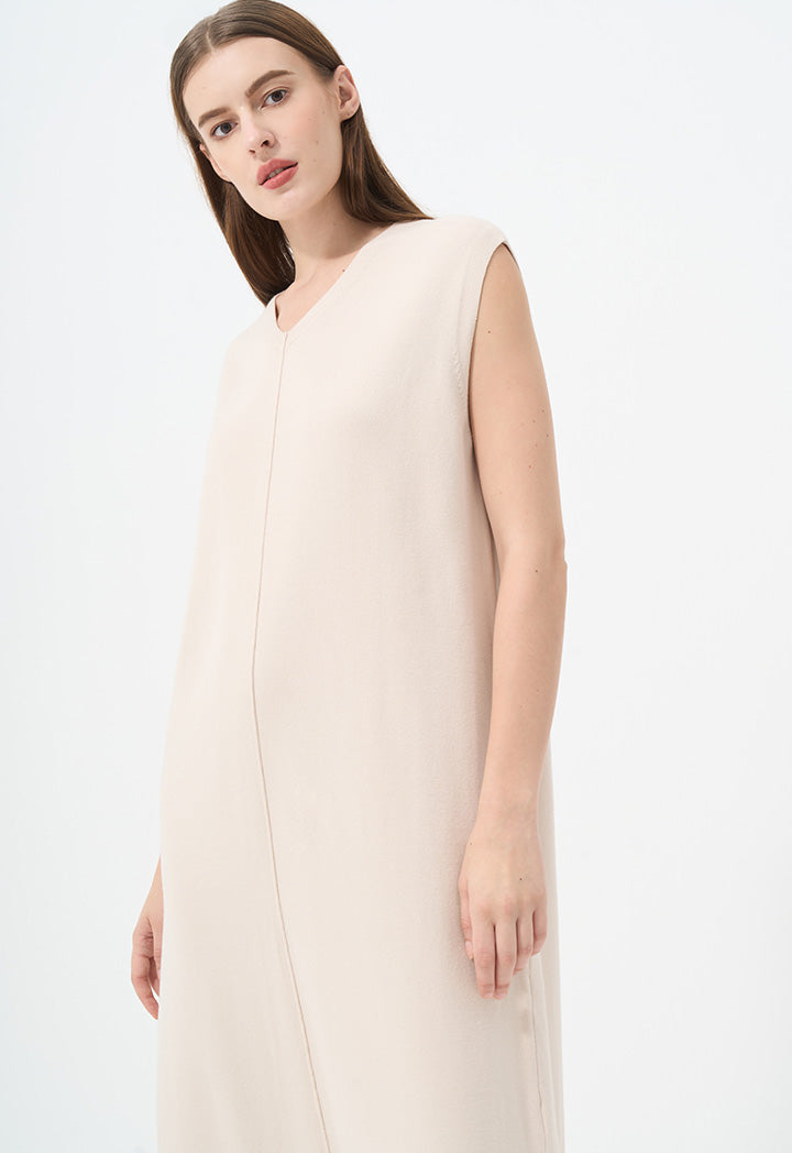 Choice V-Neck Sleeveless Knitted Dress Beige