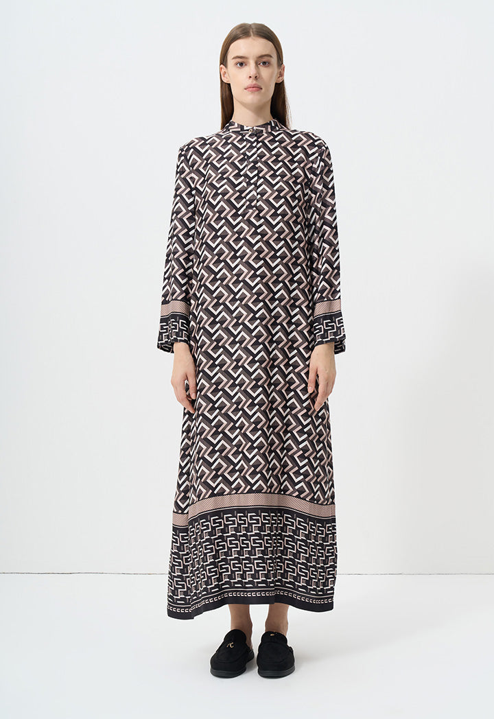 Choice Printed Long Sleeve Maxi Dress Multi Color