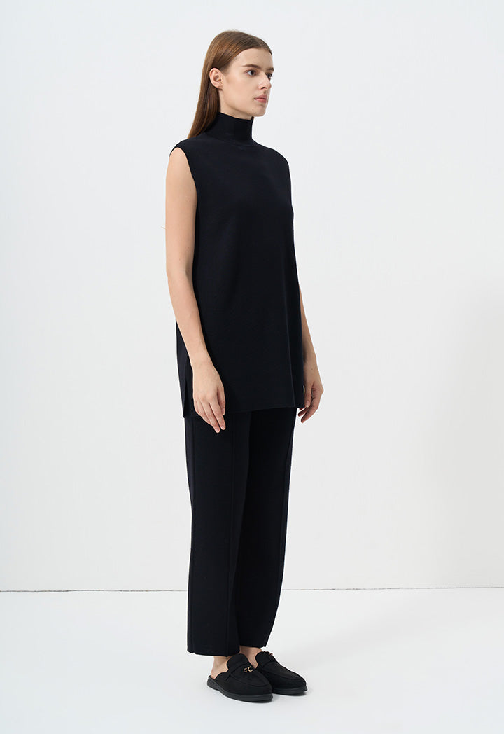 Choice Basic Sleeveless Knitted Top Black