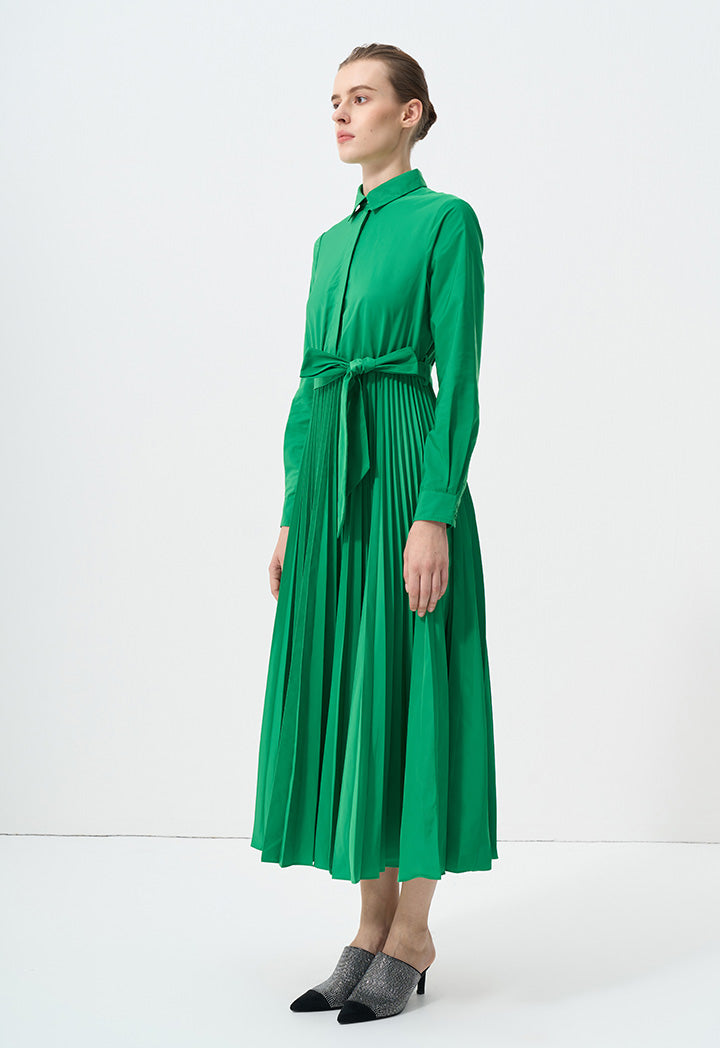 Choice Solid Half Button Maxi Dress Green