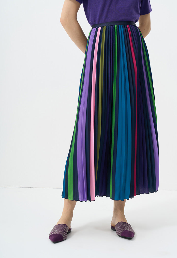 Choice Printed Pleated Maxi Skirt Multi Color