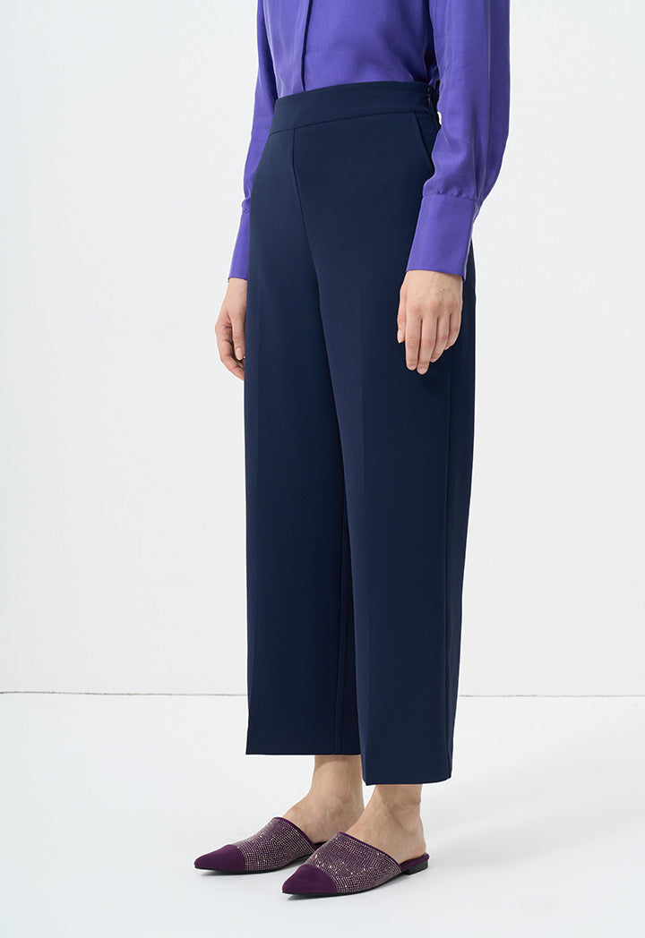 Choice Wide Leg Solid Trousers Navy