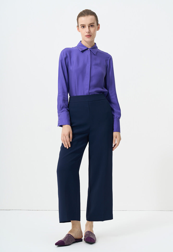 Choice Wide Leg Solid Trousers Navy